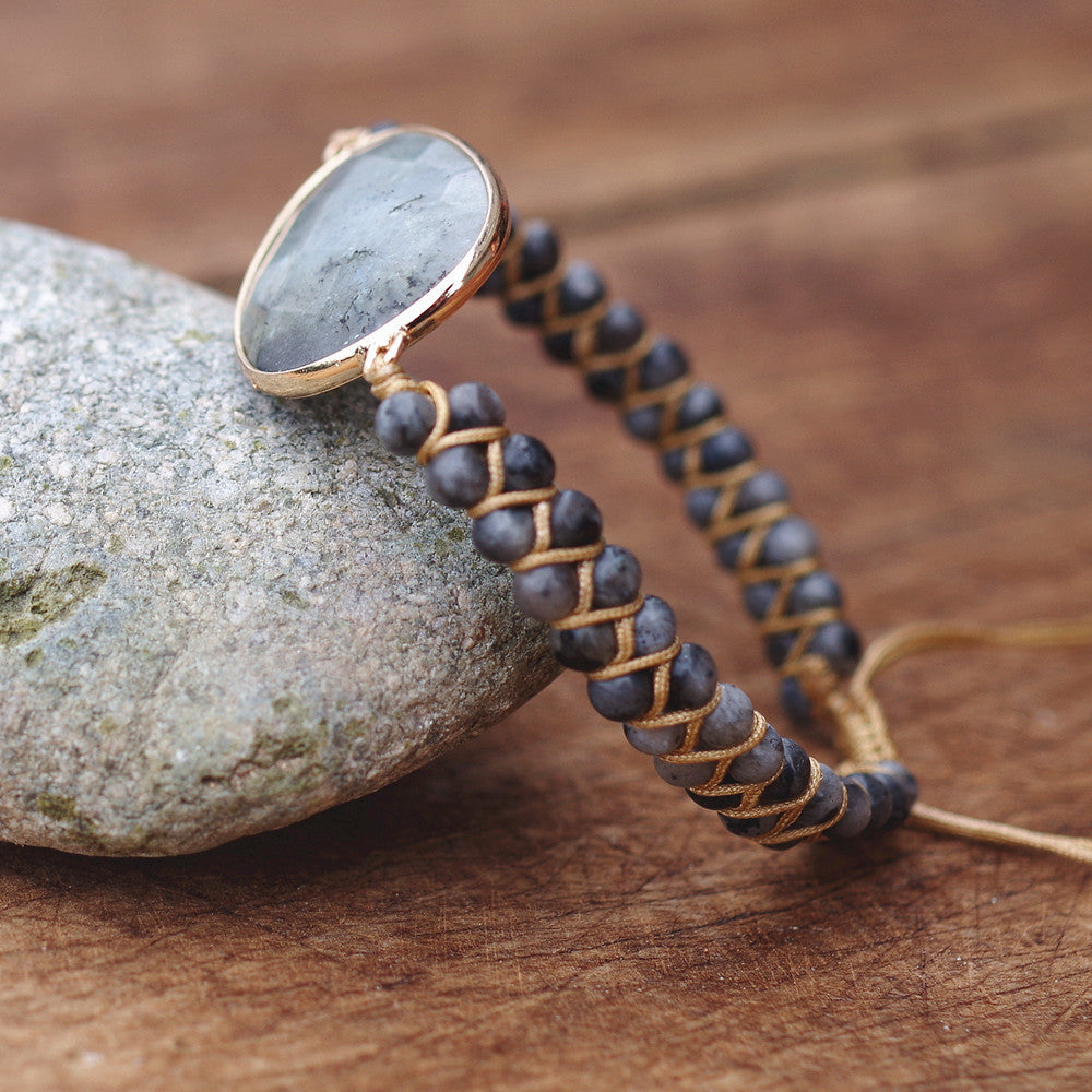 Men's Ethnic Style Woven Glitter Stone Adjustable Bracelet